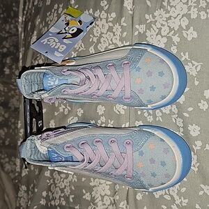 Brand New Ground Up Size 8 Bluey Bingo Girls High Top Zip Up Blue Sneakers Shoes